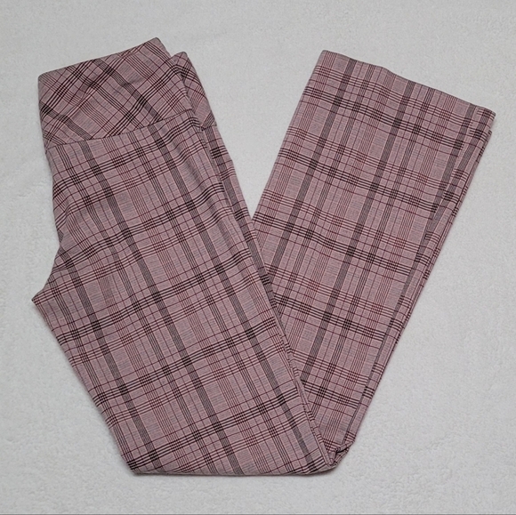 90s Vintage Tracy Evans Gray Pink Plaid Mid Rise Extended Waist Flared Pants S - Picture 4 of 11